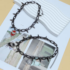 European American Gothic <b>Necklace</b> Black Spike Chain <b>Ruby</b> Bat Pendant Zinc Alloy Party Jewelry Men Women Hip Hop Style - Product Image 2