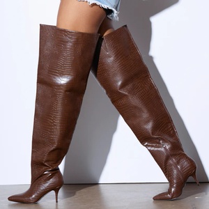 รองเท้าบูทยาวเกินเข่าของผู้หญิงสำหรับฤดูหนาวรองเท้าหัวแหลมแฟชั่นใหม่ขนาดพลัสไซส์ลายงูต้นขาสูง - Product Image 3