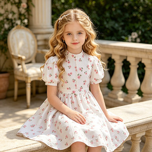 Vestido <span class=keywords><strong>de</strong></span> Princesa para Niñas, Estilo Moderno y Minimalista con Estampado Floral, Primavera 2026, Tela <span class=keywords><strong>de</strong></span> Mezcla <span class=keywords><strong>de</strong></span> Algodón, Importado - Product Image 6