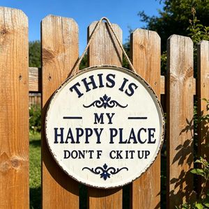 Targa in Metallo Vintage 'Happy Place', Decorazione Vintage 'Questo è il Mio Luogo Felice', Divertente Targa Rotonda in Metallo per Giardino - Product Image 2