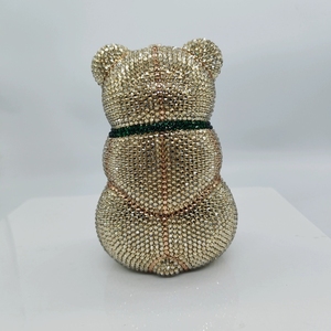 Cute <strong>Green</strong> Bow Flat Bottom Full of Diamonds Bear Dinner Bag Luxury Banquet Diamond <strong>Clutch</strong> Women's Rhinestone Bolsa Feminina - Product Image 2