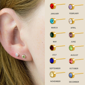 Birthstone <b>Stud</b> <b>Earrings</b> | 18K PVD Gold Plated Stainless Steel Round <b>Crystal</b> <b>Earrings</b> | Waterproof Hypoallergenic & Non Tarnish - Product Image 1