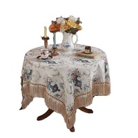 Nappe ronde en tissu chenille à motif floral de style européen, anti-poussière, luxe léger, décoration rétro pour table basse