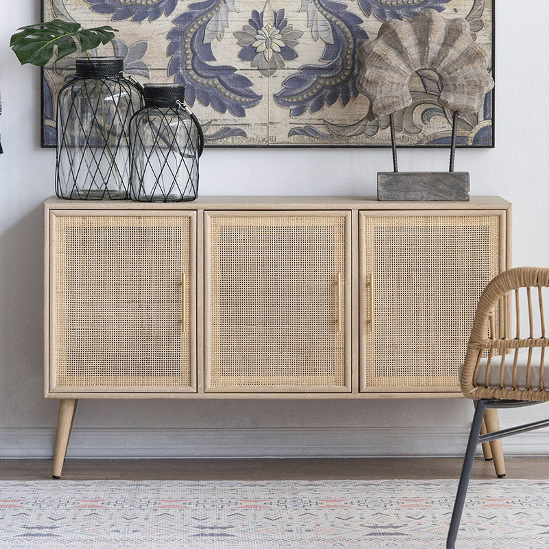 Wood Rattan Indoor Furniture Rattan Sideboard Buffet Cabinet with Storage