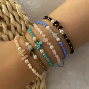 Böhmisches Design Unregelmäßiges Natur kies Perlen Armband Hand gewebter Kristall Armband Schmuck für Damen