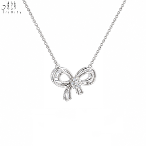 Nouveau design simple et exclusif, collier en or blanc massif 14 carats avec nœud papillon sculpté CNC, bijou ajouré pour femme, idéal pour un anniversaire. - Product Image 2
