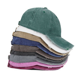 قبعة بيسبول قطنية ناعمة بتصميم غير منتظم وشعار مخصص، قبعة أبويه كلاسيكية بحواف ممزقة ونمط مغسول - Product Image 2