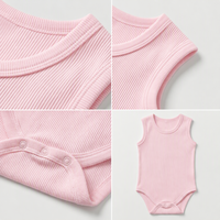 Combinaison bébé sans manches en coton peigné unisexe pour garçon et fille, vente en gros, logo personnalisé, couleur unie, pour les chaînes de magasins de puériculture