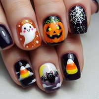 Faux ongles à presser personnalisés pour Halloween, motifs fantômes, citrouilles, bonbons, squelettes, momies et bandages, pour enfants