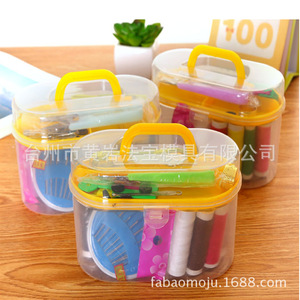 Kit de couture portable en plastique, boîte à aiguilles et fils, forme ovale, avec mètre ruban et boutons - Product Image 2