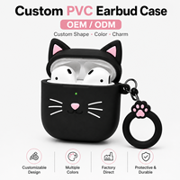 Casing Earbud PVC Lembut Motif Kucing Hitam Kawaii dengan Gantungan Cakar