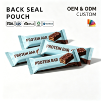 Sachets personnalisés imprimés à fond scellé, sacs de qualité alimentaire pour céréales, noix, barres chocolatées, emballage de petites barres protéinées en plastique