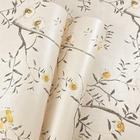 Papier peint non tissé de style européen avec motifs floraux, branches, feuilles et fleurs éclaboussées d'encre, anti-moisissure, pour salon et chambre à coucher