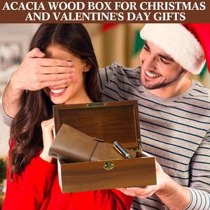 Boîte de rangement en bois d'acacia de taille personnalisée avec serrure coffre en bois rétro boîte-cadeau en bois pour recette bijoux - Product Image 2
