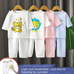Vêtements d'intérieur pour enfants, printemps, côtelé, imprimé animal, coton, sept manches, fin, respirant, climatisation, vêtements pour bébé garçon - Product Image 2