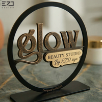 Panneau de bureau circulaire personnalisé en acrylique, effet métallique 3D, support de logo, signalétique de table personnalisée pour salon de beauté, studio, décoration de bureau