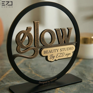 Panneau de bureau circulaire personnalisé en acrylique, effet métallique 3D, support de logo, signalétique de table personnalisée pour <span class=keywords><strong>salon</strong></span> de beauté, studio, décoration de bureau - Product Image 3