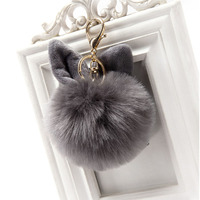 Oreille de lapin en forme de pompon porte-clés porte-clés pendentif à breloque sac à main porte-clés porte-clés boule de fourrure moelleuse