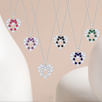 Trending Custom 925 Zilver Valentijnsdag Cadeau Ketting Schattige Lieve Zirkoon Kleurrijke Hart Hanger Ketting