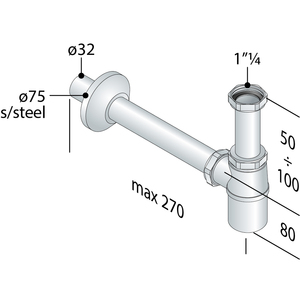 Siphon en laiton EUROPA pour lavabo et bidet 1\"1/4-32 X 250 mm Pièces de plomberie - Product Image 3