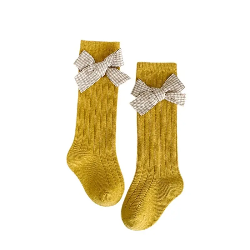 Custom Fashion Infant & Girl With Bows Toddlers Cotton Baby Socks Knee-High Combed Cotton Socks Wholesale