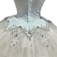 Robe de tutu de ballet professionnelle bleu clair, broderie argentée avec strass bleus, jupe plissée, pour compétition scénique des filles