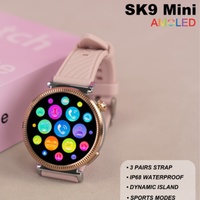 Reloj inteligente de lujo color oro SK9 mini para mujer, 3 correas, reloj pequeño de 1.19 pulgadas para dama, resistente al agua, con recordatorio del ciclo menstrual.