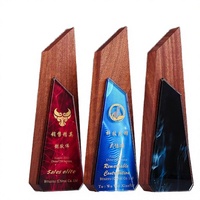 Trophée en verre cristal gravé sur mesure avec base en bois, plaque de récompense imprimée UV en forme de flamme pour événements professionnels