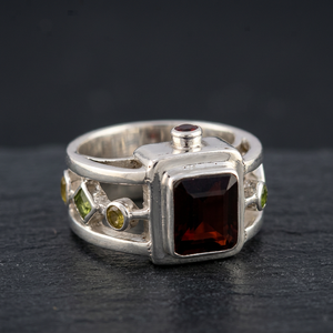 Fashionable Women's 925 Silver Gemstone <b>Ring</b> with Amethyst <b>Citrine</b> Garnet Peridot Gems Geometric Design Certified - Product Image 1