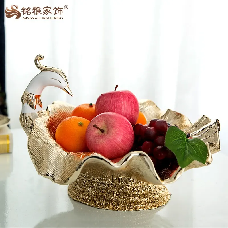 Décoration de la maison pièces de luxe paon figurine résine assiette de fruits