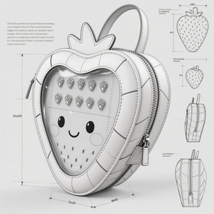 กระเป๋า PU สะพายข้างสำหรับผู้หญิงกระเป๋าใสใสมีหมุดโชว์กระเป๋าแฟชั่นรูปผลไม้มีซิปโพลีเอสเตอร์ - Product Image 3