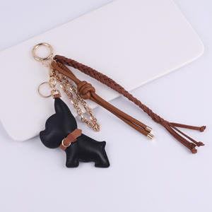 Ins Style French Bulldog Welpe PU Leder Anhänger Schlüssel bund Vielseitig Optional Farbe Lanyard Bag Charms - Product Image 6
