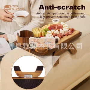 Zen <b>Storage</b> Wooden Armrest Tray With Phone Holder And Cup Holder For Sofa Living Room Use - Product Image 4