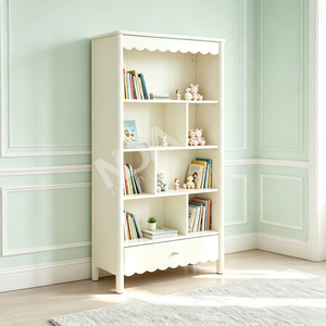 Ensemble de meubles de chambre d'enfant à bords festonnés en bois : <span class=keywords><strong>Lit</strong></span> <span class=keywords><strong>gigogne</strong></span>, Armoire, Bureau, Table de chevet, Commode, Bibliothèque, Tabouret - Product Image 4