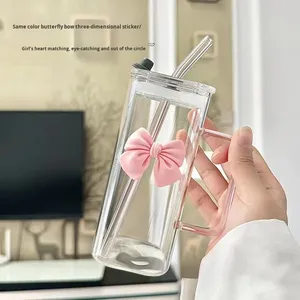 Vaso <span class=keywords><strong>de</strong></span> Vidrio Cuadrado Transparente Simple con Asa <span class=keywords><strong>de</strong></span> Lazo, Resistente al Calor para Café y Bebidas Lácteas - Product Image 2