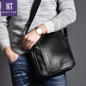 Manufacturer mens business crossbody bags shoulder crossbody Litchi real leather messenger bags for men