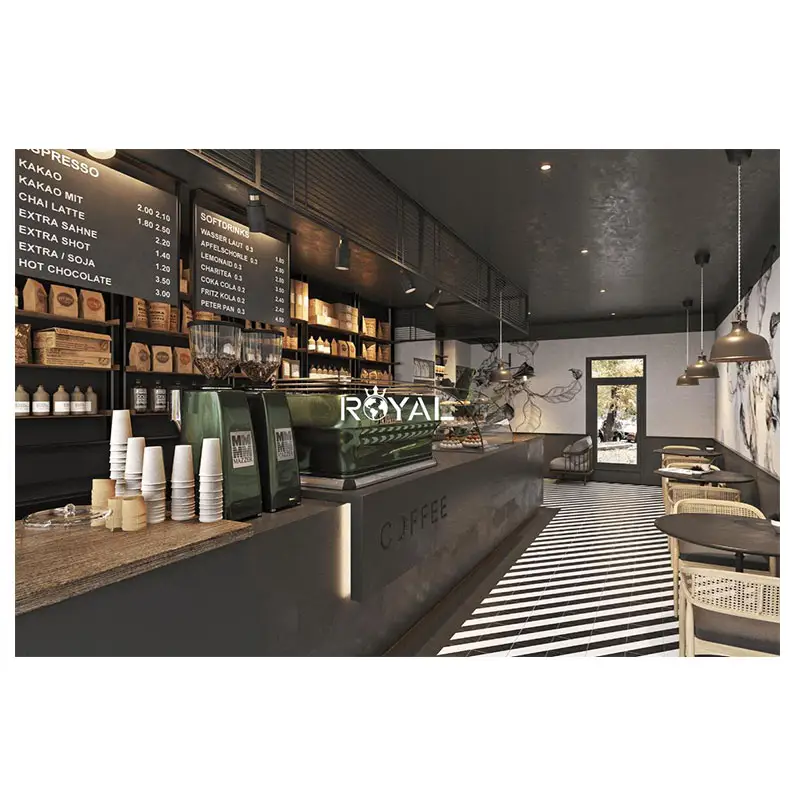 Café moderne conçoit des idées créatives vitrine de solution d'affichage de café décoration de magasin populaire pour café