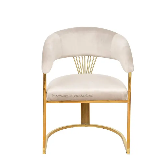 Light Luxury Style Gold Plated Stainless Steel Upholstered Dining Chair French Cafe Upholstered Gold Dining Chairs