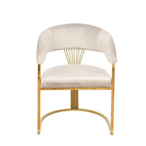 Light Luxury Style Gold Plated Stainless Steel Upholstered Dining Chair French Cafe Upholstered Gold Dining Chairs