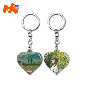 Promotional gift DIY printed image features stainless steel heart-shaped sublimated blank metal key chain