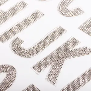Height 7.5cm iron on crystal color rhinestone motif letter patches for garments