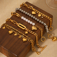 Bracelet en acier inoxydable européen avec perle en forme de cœur pour femmes, fermoir OT, bijoux de luxe en acier titane