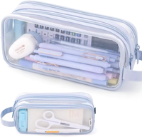 Grande trousse à crayons en maille à compartiments multiples, sac à stylos transparent, pochette à crayons multifonction portable, trousse à maquillage transparente