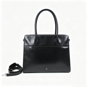 Black Glossy Leather Top <b>Handle</b> <b>Handbag</b> Large Capacity Detachable Strap Office Shoulder Bag - Product Image 1