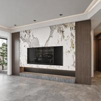 Meuble TV flottant moderne en marbre blanc, pour salle de divertissement, en bouleau brun scandinave