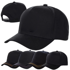 Gorra de Béisbol de Algodón al por Mayor, de Alta Calidad, con Visera Curva, Negra, Ajustable, con Cierre a Presión, Gorras, Casquetas - Product Image 1