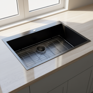 Évier de cuisine encastrable à cuve unique en acier inoxydable noir canon de fusil, 30 po, calibre 18, style ferme, facile à nettoyer - Product Image 2