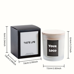 Bougie personnalisée <span class=keywords><strong>avec</strong></span> logo, pot <span class=keywords><strong>en</strong></span> <span class=keywords><strong>verre</strong></span> givré blanc, cire de soja, étiquette noire, couvercle <span class=keywords><strong>en</strong></span> bois clair, bougies parfumées pour offrir <span class=keywords><strong>en</strong></span> cadeau - Product Image 5