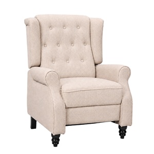 Sillón Reclinable Clásico con Respaldo Extensible y Tapizado en Tela, con Detalles de Tachuelas y Estructura de Madera para Sala de Estar - Product Image 1