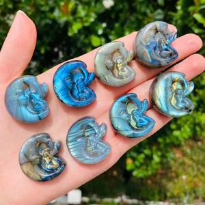Wholesale High Quality Hand Carved Labradorite Crafts Gemstone Small Labradorite Moon fairy Carvings for Decoration